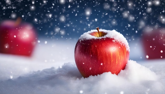 Piękne czerwone jabłko na śniegu