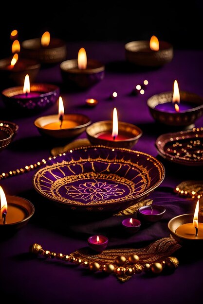 Piękne czyste lampy Diwali i tło oświetlone podczas uroczystości