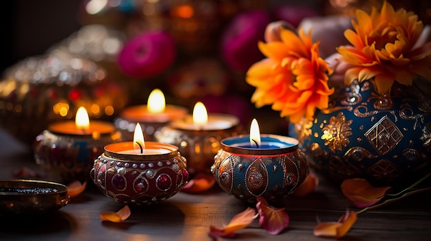 Piękne diwali diwali z prezentem i kwiatami Happy