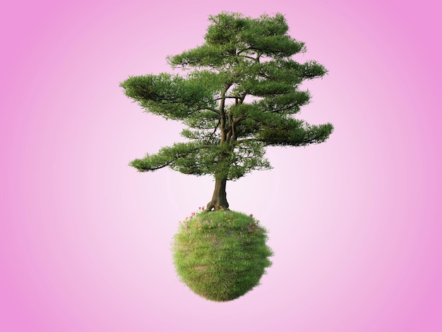 Piękne drzewa wyizolowały koncepcyjny mini pływający glob z różnorodnością naturalnych krajobrazów i środowisk