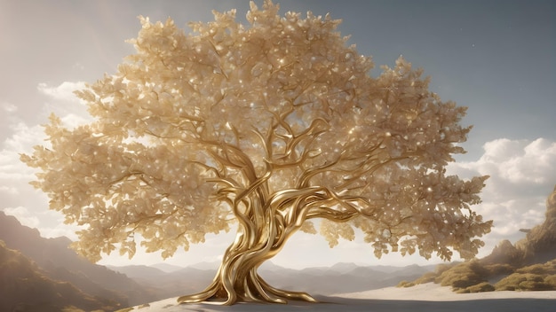 Zdjęcie piękne drzewo ze złota i diamentów w niebie