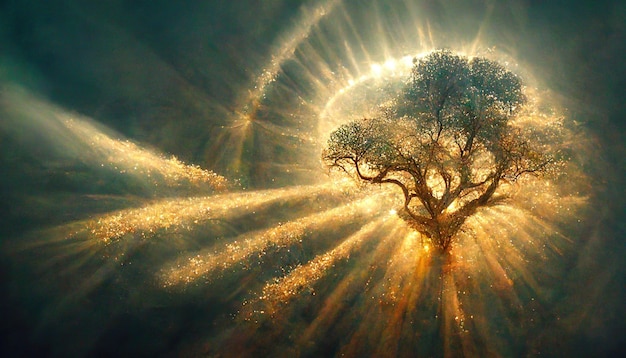 Piękne drzewo życia święty symbol Indywidualność koncepcja dobrobytu i wzrostu Sztuka cyfrowa