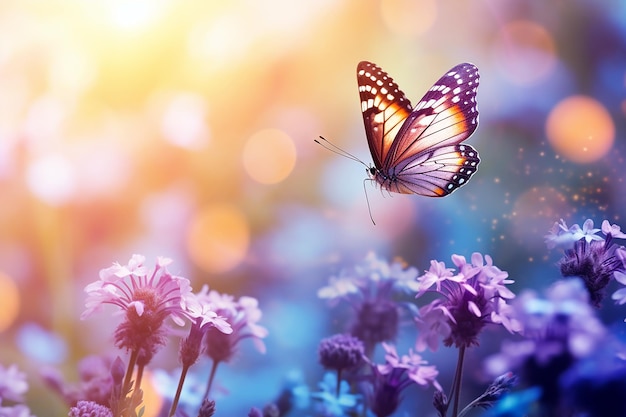Piękne dzikie kwiaty tło z motylami