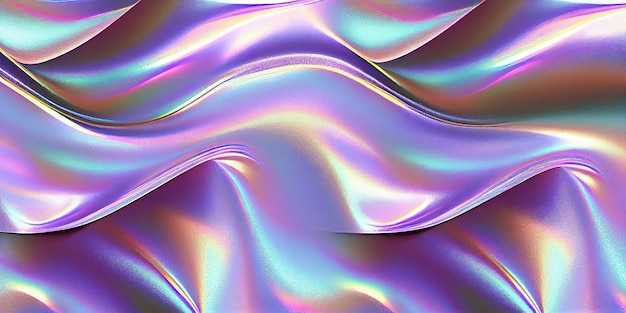 Piękne fałdy folii w stylu 3D z gradientem opalizującym różowym niebieskim kolorem Tekstura płynnego metalu