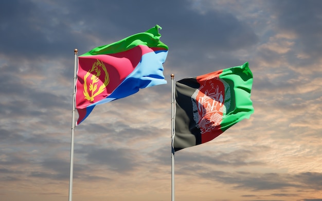 Piękne flagi państwowe Afganistanu i Erytrei