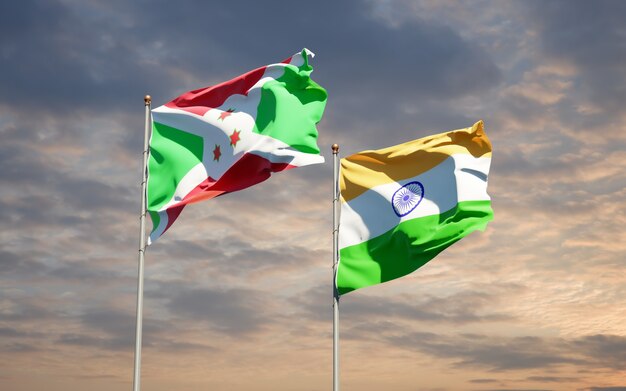 Piękne flagi państwowe Indii i Burundi razem