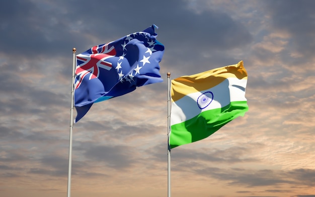 Piękne flagi państwowe Indii i Wyspy Cooka razem