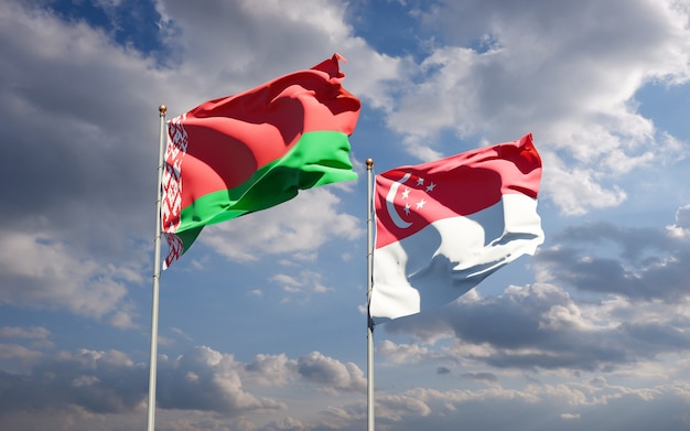 Piękne flagi państwowe Singapuru i Białorusi