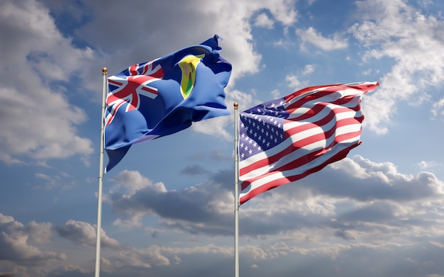 Piękne flagi państwowe Turks i Caicos oraz USA razem