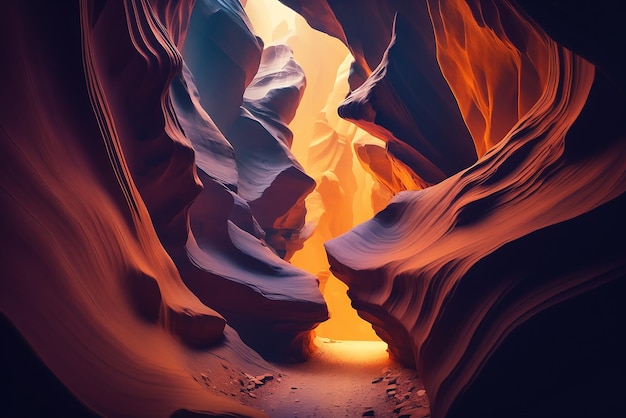 Piękne gładkie linie Antelope Canyon promień świateł kolorowe ściany Ai generowane sztuki