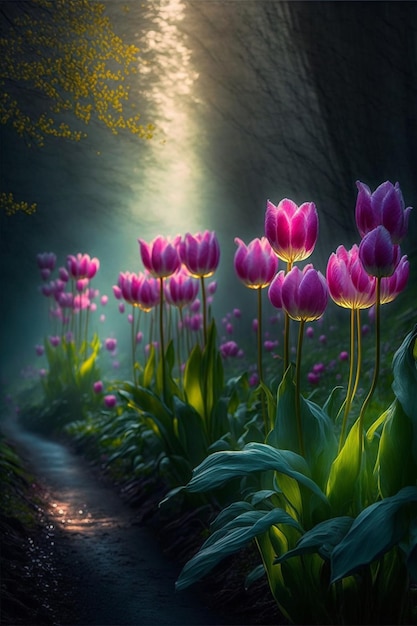 Piękne i marzycielskie tulipany Generative Ai