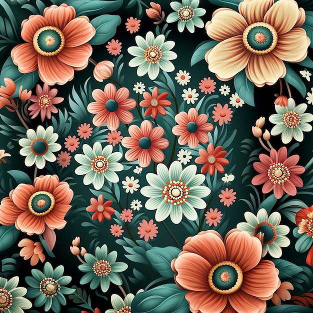Piękne jasne, stylizowane abstrakcyjne kwiaty kwiatowy kwiatowy tło ilustracja banner dla stron internetowych Wygenerowany za pomocą sztucznej inteligencji