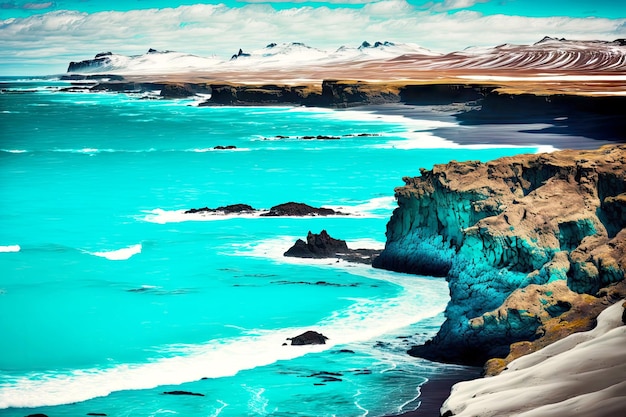 Piękne jasne turkusowe morze u wybrzeży Islandii