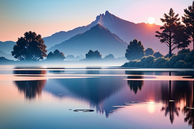 Piękne jezioro naturalny krajobraz fotografia tapeta zrelaksować radosną ilustrację