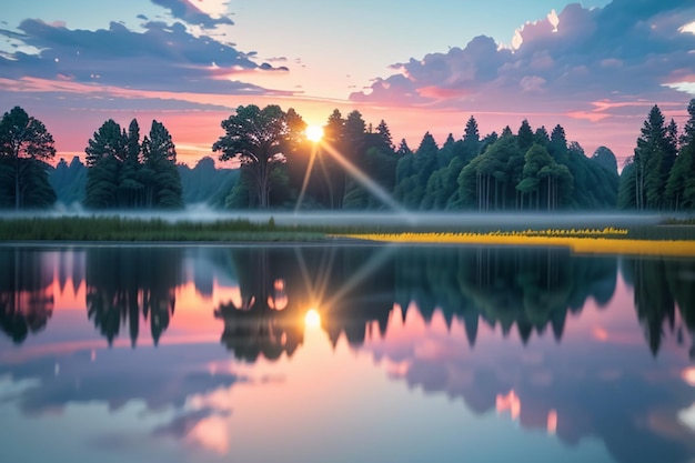 Piękne jezioro naturalny krajobraz fotografia tapeta zrelaksować radosną ilustrację