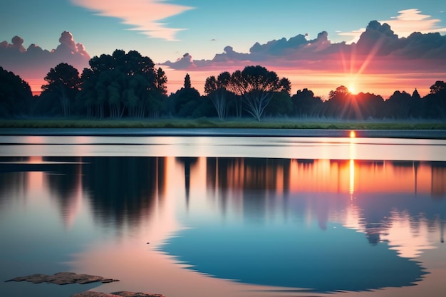 Piękne jezioro naturalny krajobraz fotografia tapeta zrelaksować radosną ilustrację