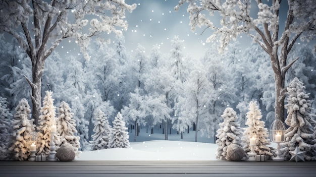 Piękne jodły w zimowym krajobrazie ilustracji miejsce na tekst Pocztówka świąteczna