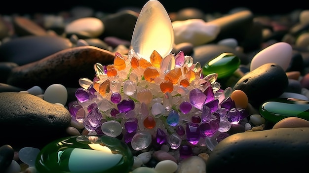 Piękne kamienie szlachetne na plaży Wysokiej rozdzielczości fotografie kreatywne tapety