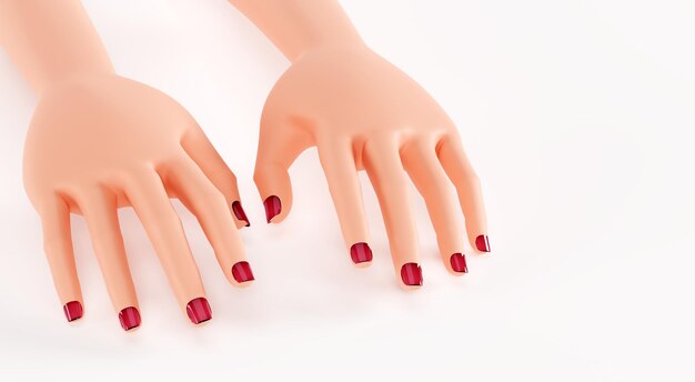 Piękne kobiece dłonie, zbliżenie. Ręce z manicure, renderowania 3d. Koncepcja salonu paznokci