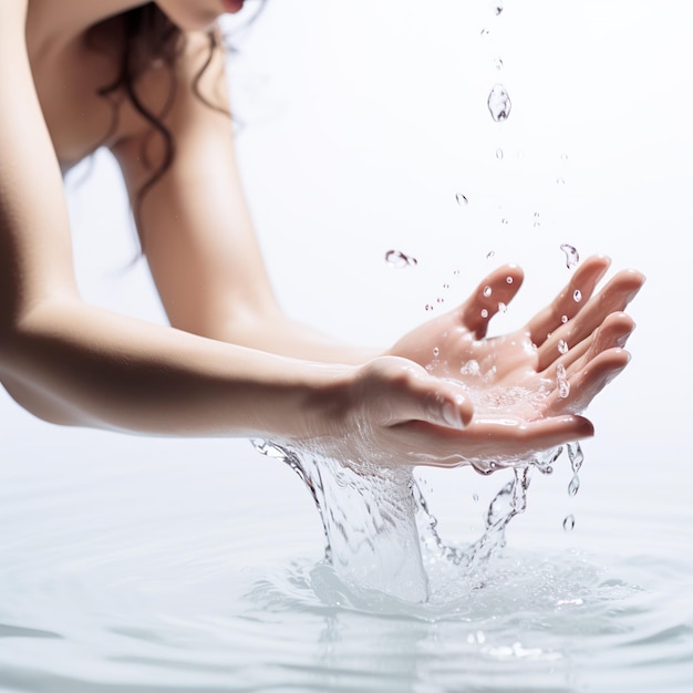 Piękne kobiece ręce myjące krystalicznie czystą wodą