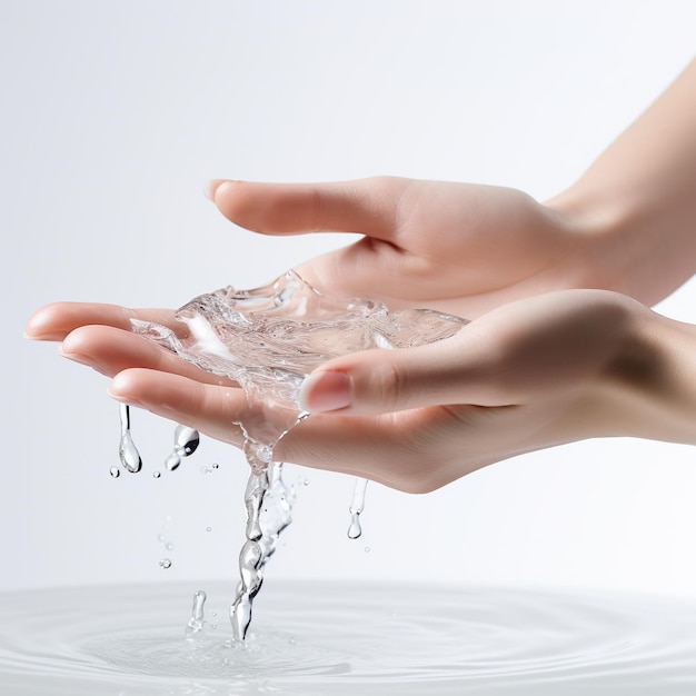 Piękne kobiece ręce myjące krystalicznie czystą wodą