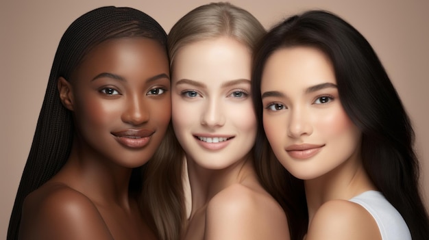 Piękne kobiety o pięknej twarzy Artykuł do pielęgnacji skóry Różne rodzaje i kolory skóry