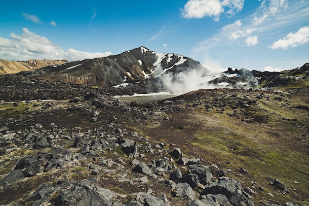 Piękne kolorowe góry wulkaniczne Landmannalaugar na Islandii, czas letni