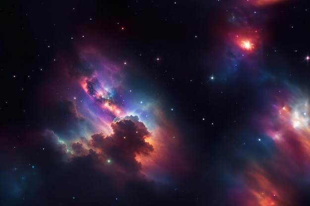 Piękne kolorowe mgławice chmur i gwiazdy w ciemnej nocy kosmos astronomia i nauka kosmiczna tło AI generowane