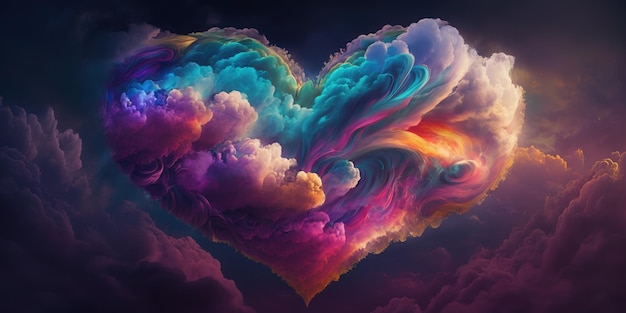 piękne kolorowe serce w chmurach jako abstrakcyjne tło