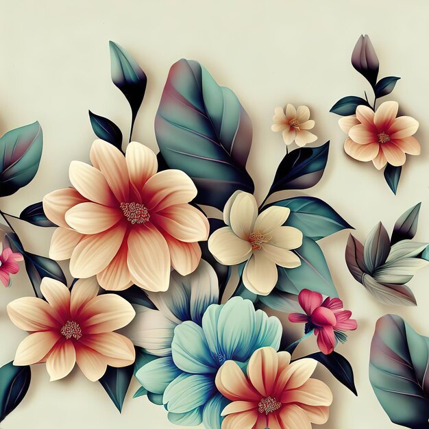 Zdjęcie piękne kreatywne tło z kwiatami w pastelowych kolorach ilustracja wygenerowana przez ai
