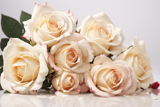 Zdjęcie piękne kremowate róże z bliska izolowane na białym
