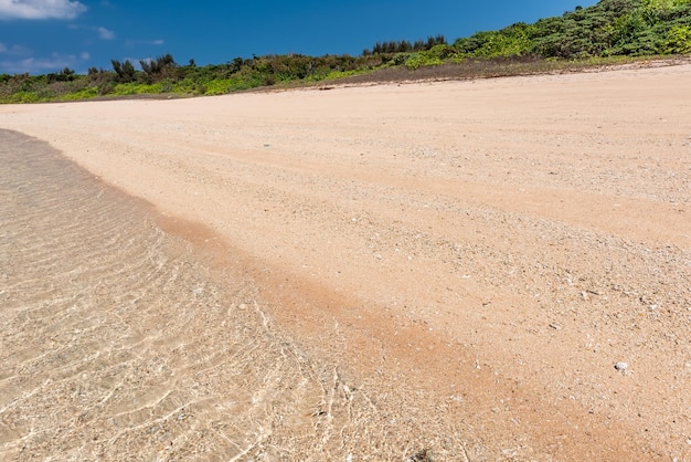 Piękne, Krystalicznie Czyste Morze, Lśniący Morski Piasek Koralowy Na Tropikalnej Plaży Okinawa