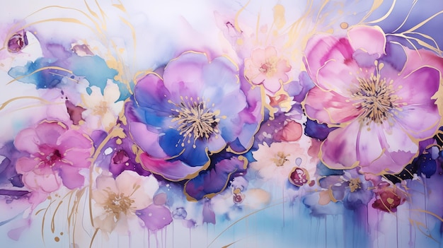 Zdjęcie piękne kwiatki akwarelowe nagłówek baner tło sztuka abstrakcyjna malarstwo kwiatowe ilustracja