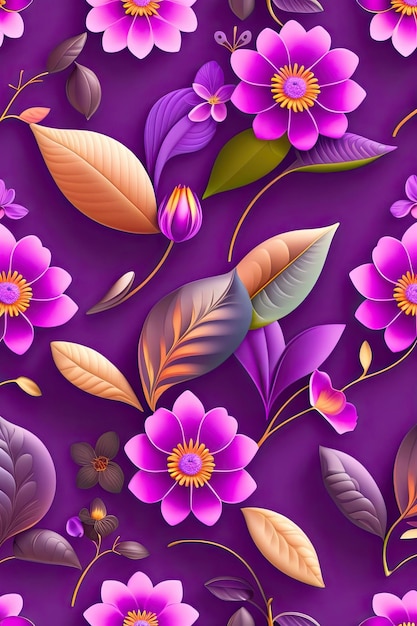 Piękne kwiatowe tapety Fioletowe fioletowe kwiaty tło Bezszwone powtarzane wzory do tapet