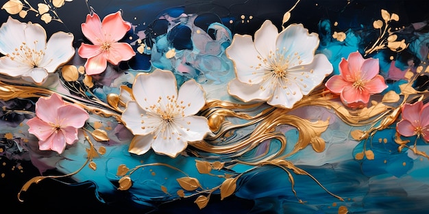 Piękne kwiaty Abstrakcyjne tło Solor mieszane farby akrylowe Abstrakcyjny ocean ART