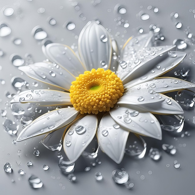Zdjęcie piękne kwiaty margaretki oświetlają cząstki wody.