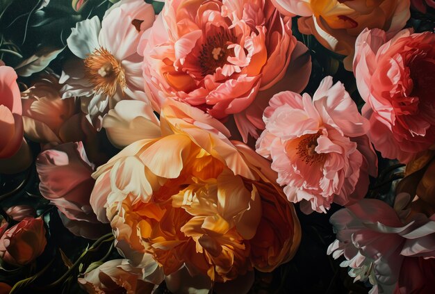Piękne kwiaty Obraz olejowy na płótnie Obraz wewnętrzny Piękne tło Generatywna sztuczna inteligencja