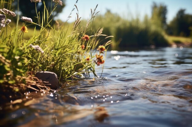 Zdjęcie piękne kwiaty pływające w spokojnej rzece idealne dla koncepcji przyrody