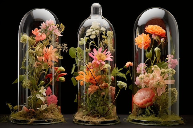 Zdjęcie piękne kwiaty w szklanych wazonach ar 32