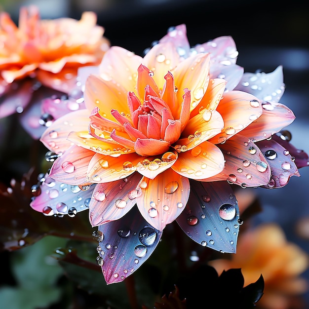 Piękne kwiaty z kropelami wody wygenerowane przez SI