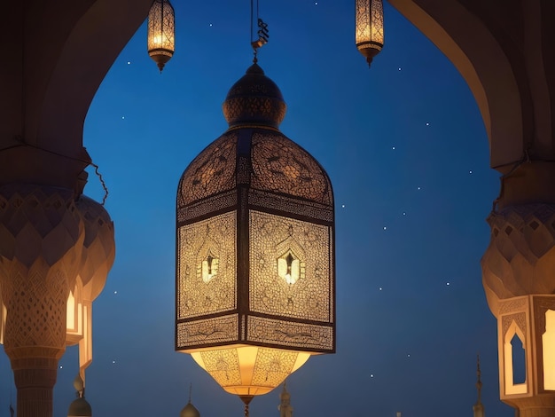 Piękne latarnie eid al adha w meczecie w nocy