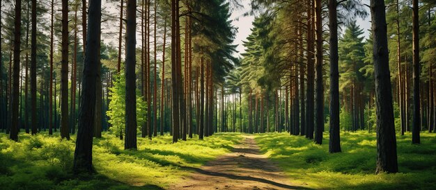 Zdjęcie piękne lato w zielonym lasie sosnowym wygenerowane przez sztuczną inteligencję