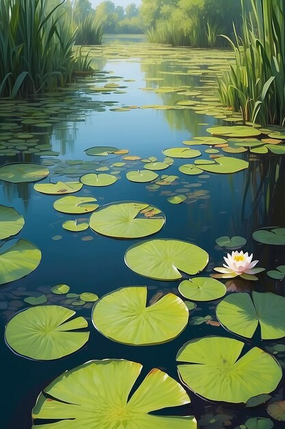 Piękne lilii wodne rosną na zielonym bagnie latem
