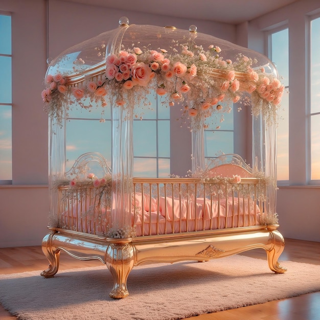 Piękne łóżko dla dziecka w kolorze brzoskwiniowym