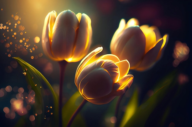 Piękne magiczne jasnożółte tulipany zbliżenie