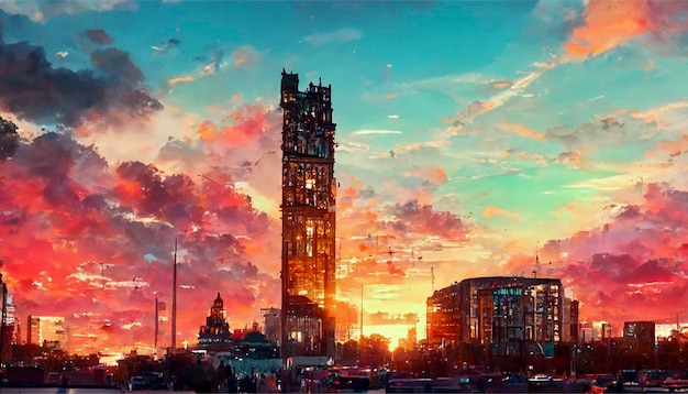 Piękne miasto realistyczna architektura ilustracji