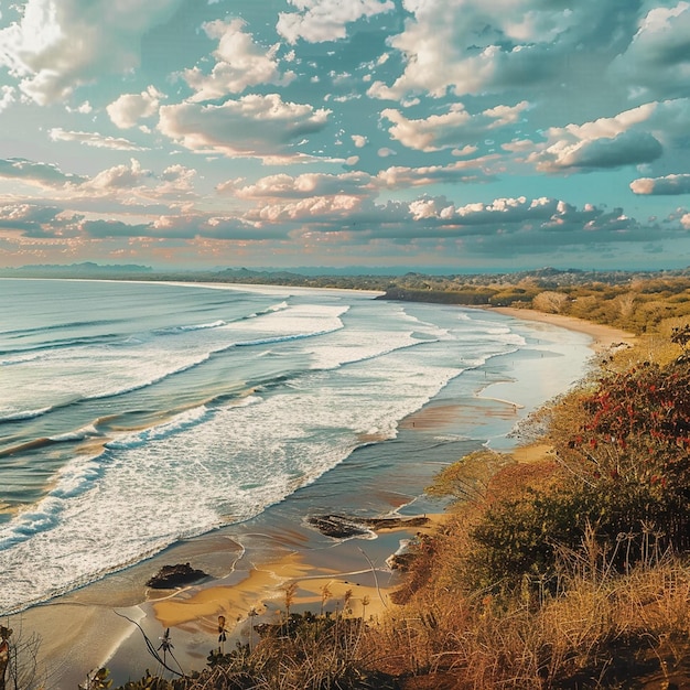 Zdjęcie piękne miejsce przybrzeżne z falami na plaży montaita