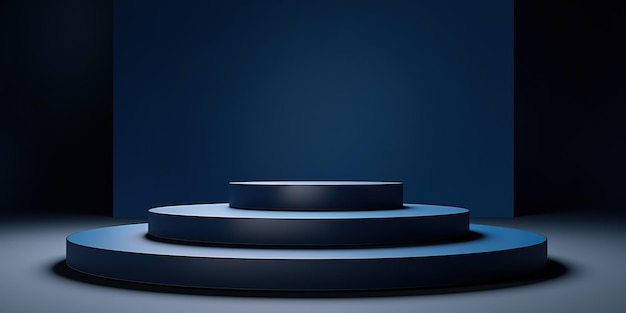 Piękne minimalistyczne ciemnoniebieskie tło do prezentacji produktu z podium na różnych poziomach