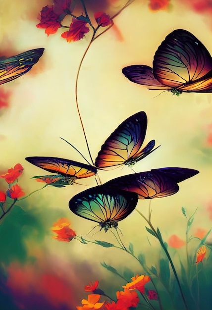 Piękne motyle w tle kolorowe motyle latające eklektyczne kolory obrazu