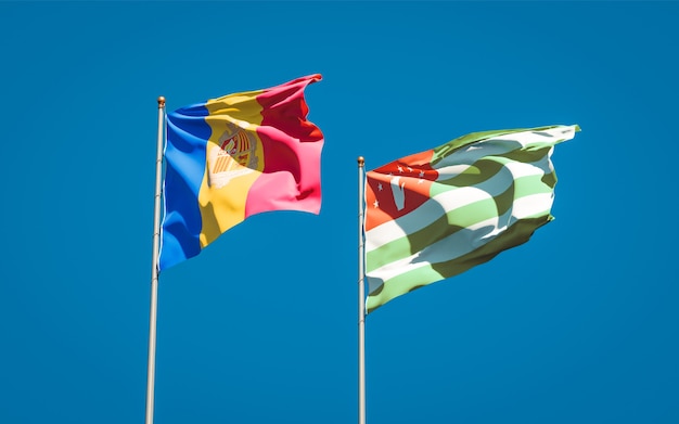 Piękne narodowe flagi państwowe Abchazji i Andory razem